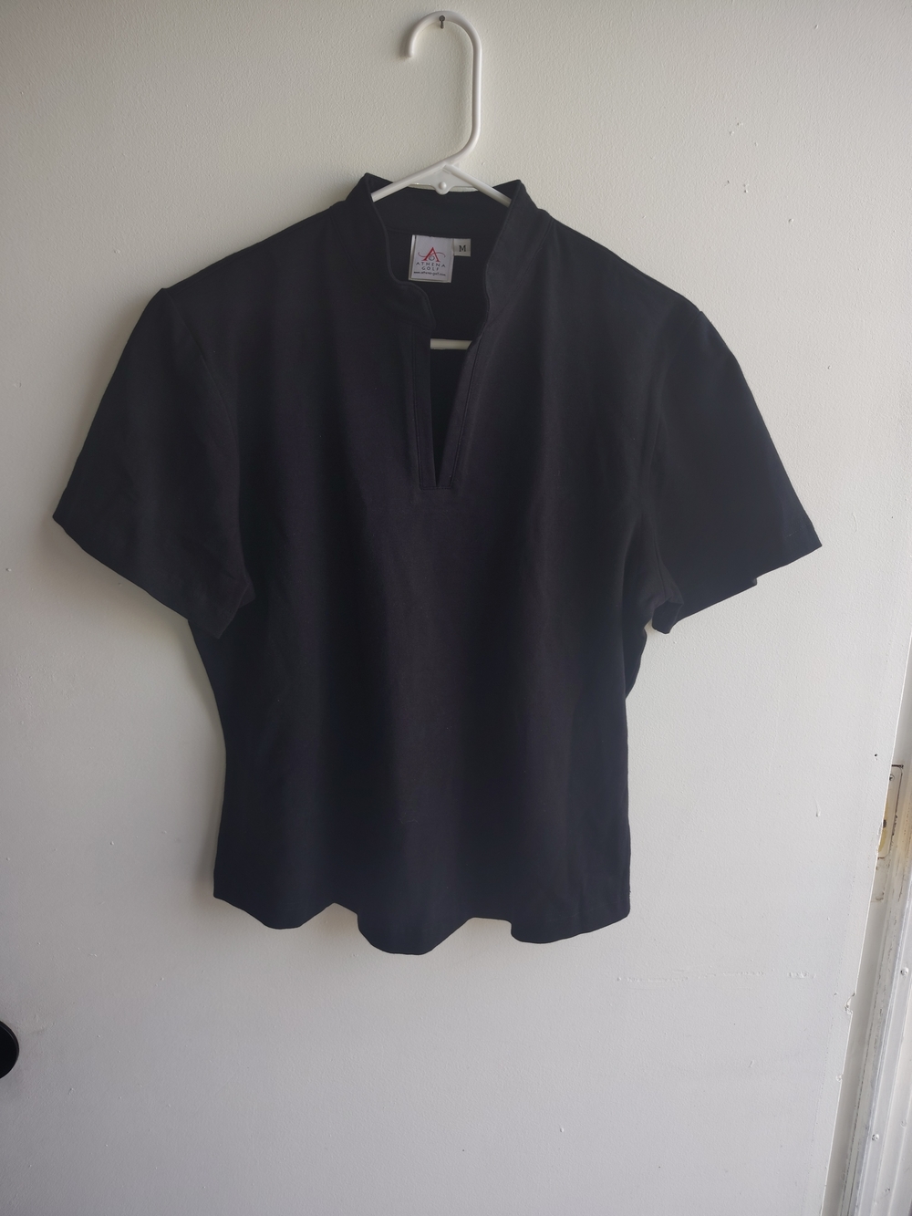 Athena Golf Black Shirt Short-Sleeve Split-Neck Top